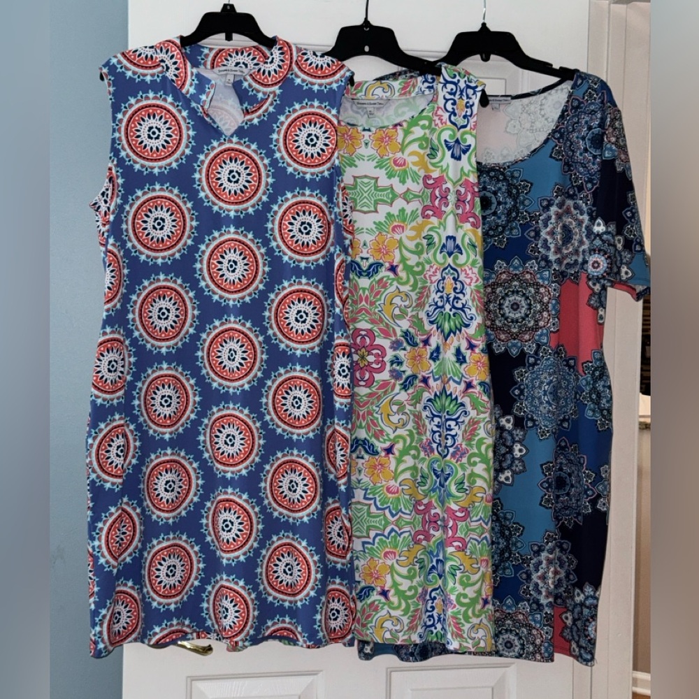 Sunsets & Sweet Tea LOT of 3 womens XL colorful UPF 50 dresses w/pockets